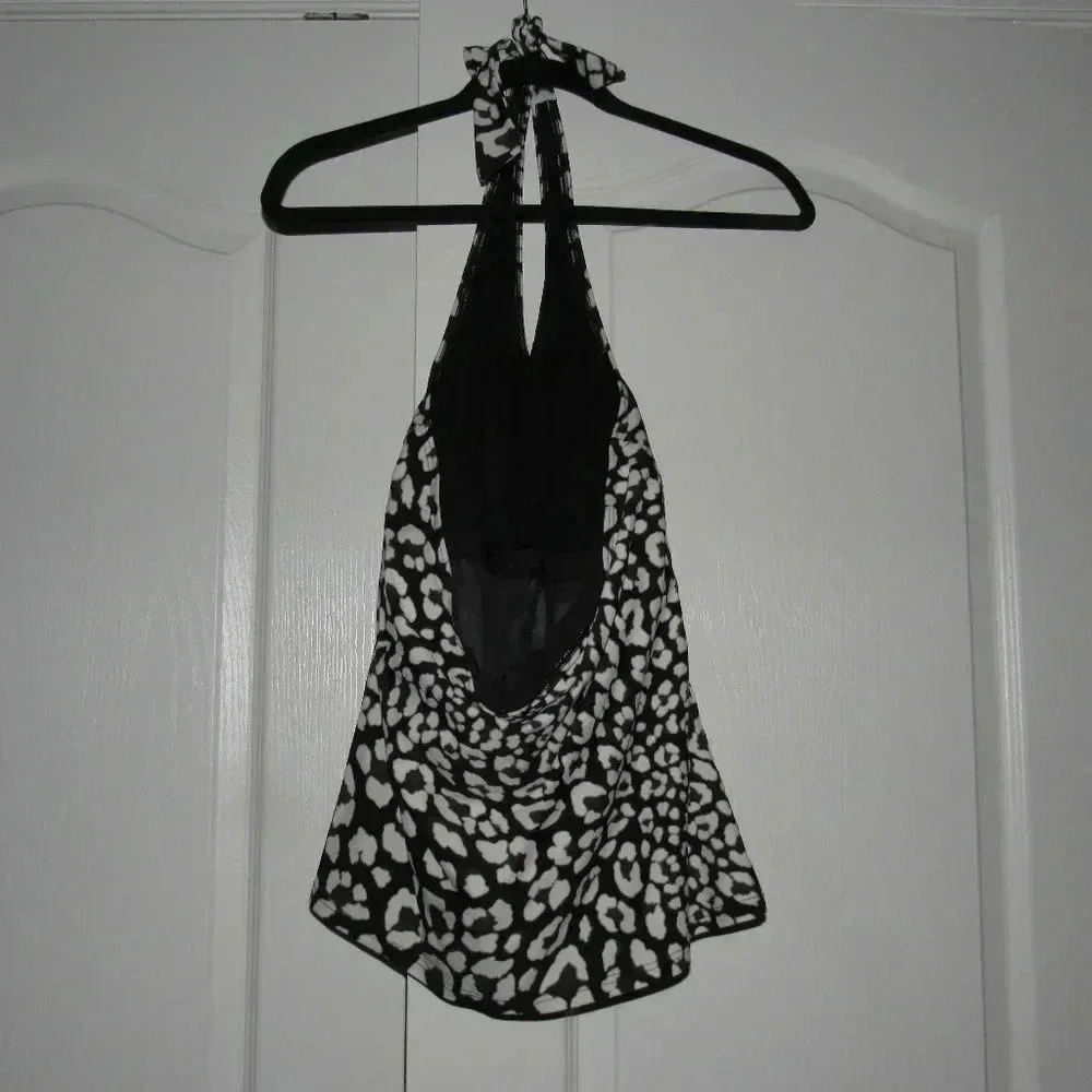 SILHOUETTE SOLUTION Black White Halter Swim Top 14